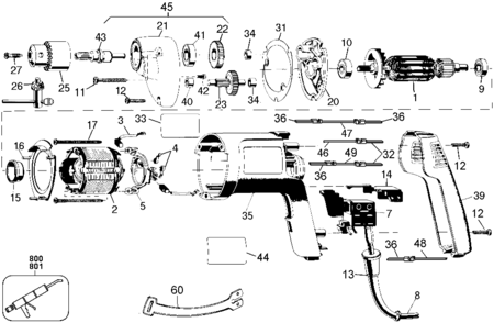Default Diagram and Parts List for 1180-220 Type 102 Black and Decker Electric Drill